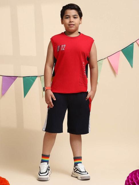 monte-carlo-kids-red-&-navy-printed-t-shirt-with-shorts