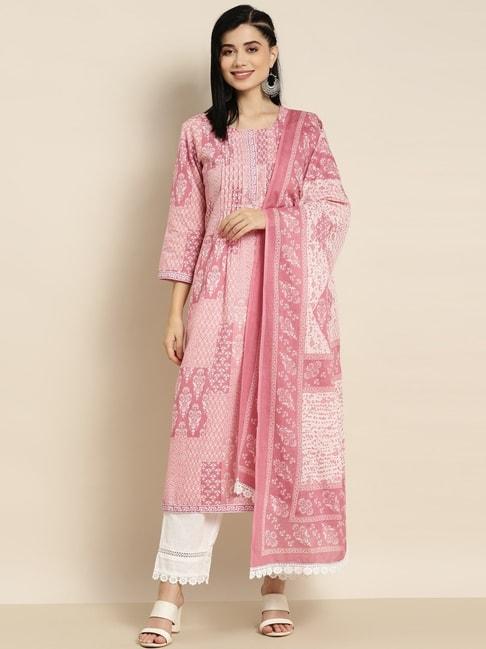 rain-and-rainbow-pink-&-white-cotton-printed-kurta-pant-set-with-dupatta