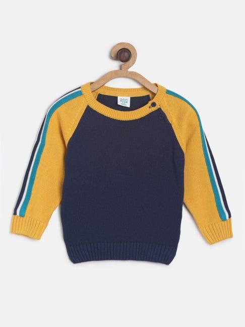 miniklub-kids-navy-&-mustard-solid-full-sleeves-sweater