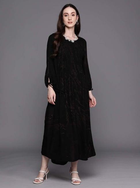 indo-era-black-printed-a-line-dress