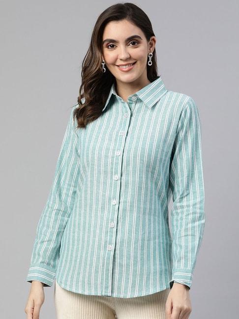 cottinfab-green-&-white-cotton-striped-shirt