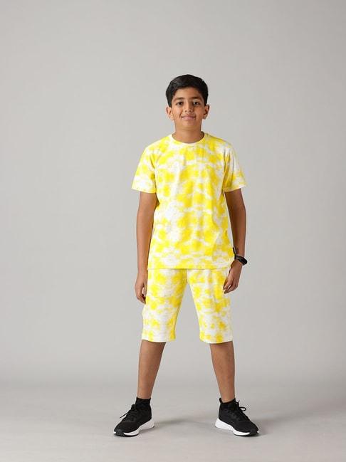 kiddopanti-kids-yellow-&-white-tie-dye-t-shirt-with-shorts