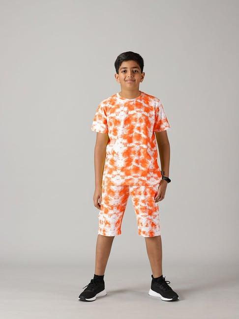 kiddopanti-kids-orange-&-white-tie-dye-t-shirt-with-shorts