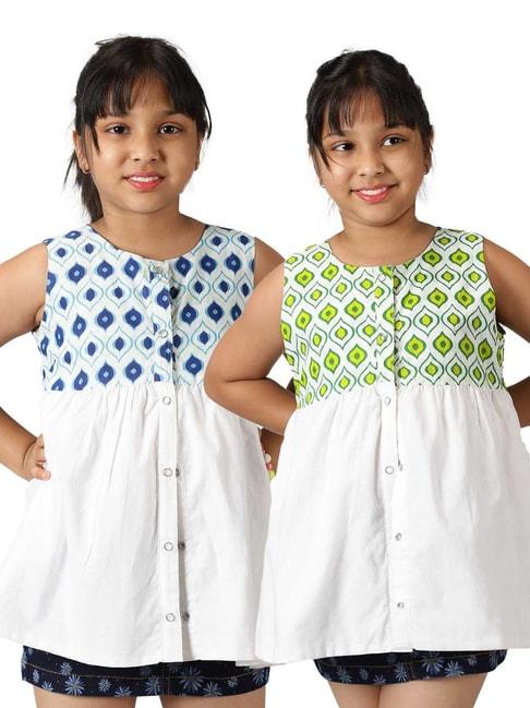 kiddopanti-kids-white-&-green-printed-top