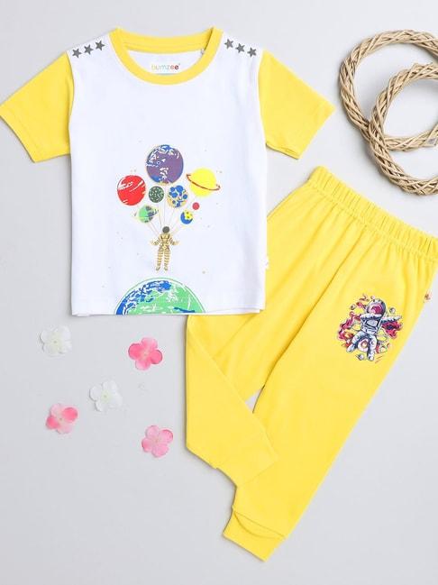 bumzee-kids-white-&-yellow-printed-t-shirt-with-pyjamas