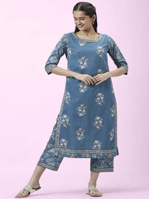 rangmanch-by-pantaloons-blue-printed-kurta-pant-set