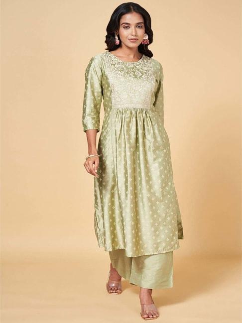 rangmanch-by-pantaloons-green-embroidered-kurta-palazzo-set