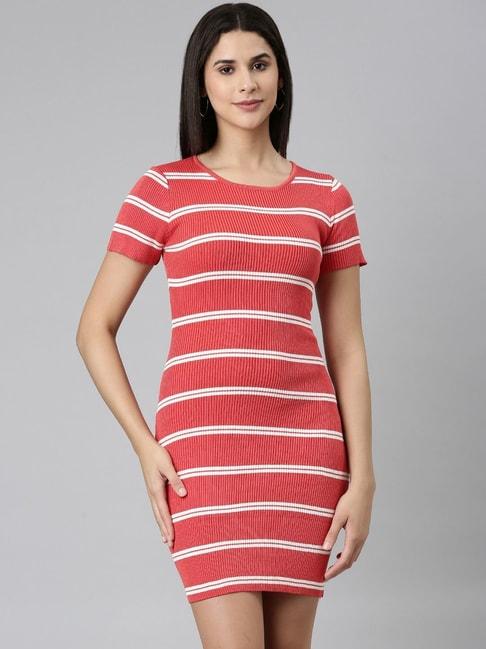 showoff-pink-striped-bodycon-dress