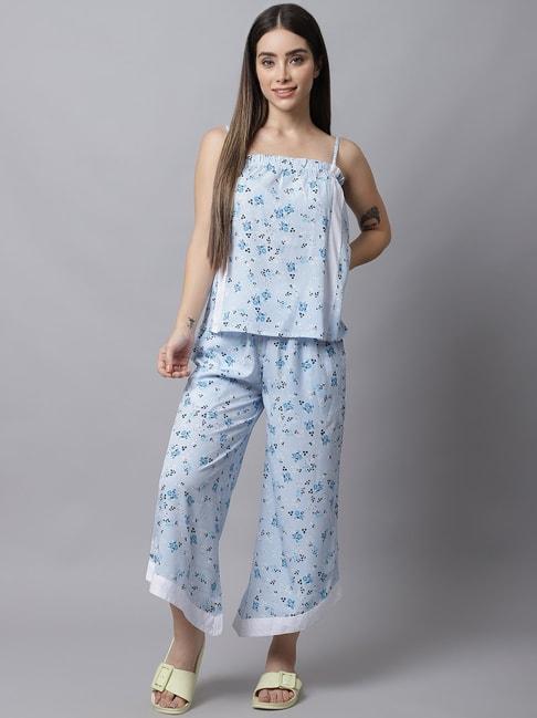 shararat-blue-cotton-printed-top-&-pyjama-set