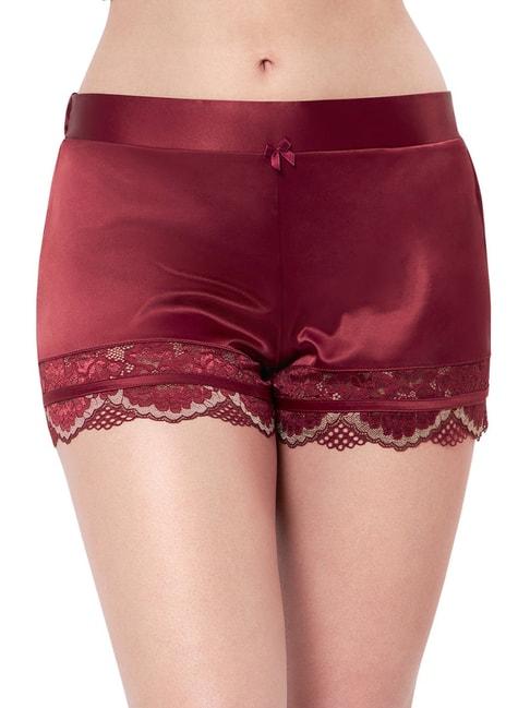 amante-maroon-lace-pattern-shorts