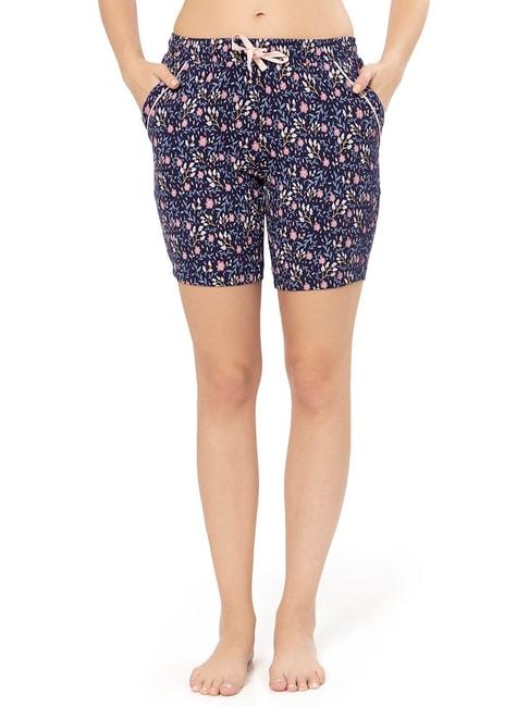 amante-navy-cotton-floral-print-shorts