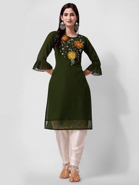 berrylicious-green-&-beige-embroidered-kurta-pant-set