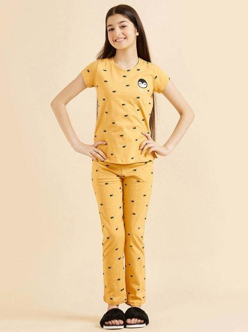 sweet-dreams-kids-mustard-cotton-printed-t-shirt-set