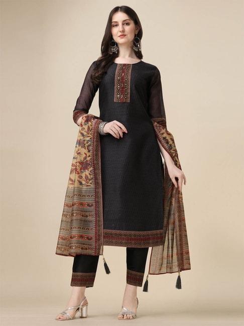 berrylicious-dark-grey-chanderi-embroidered-kurta-with-pants-&-dupatta
