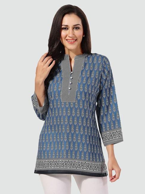 saree-swarg-blue-printed-a-line-short-kurti