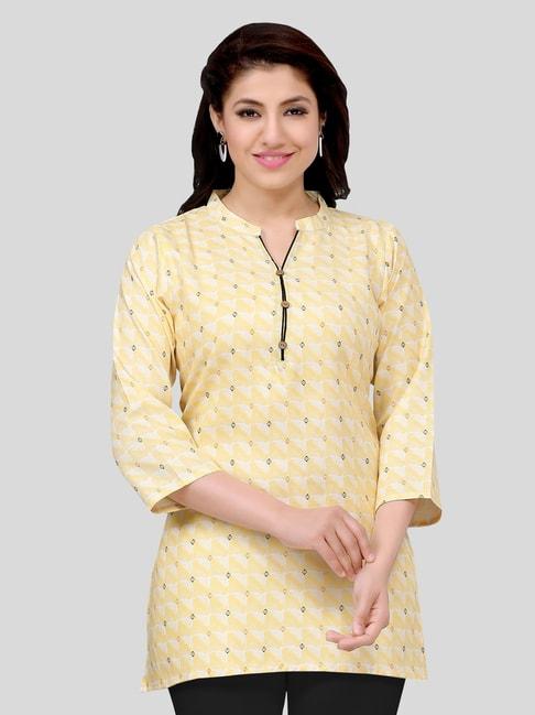 saree-swarg-yellow-printed-a-line-short-kurti