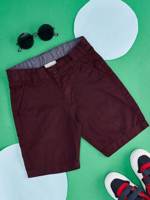 pantaloons-junior-maroon-cotton-regular-fit-shorts
