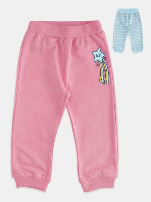 pantaloons-baby-blue-&-pink-cotton-printed-trackpants