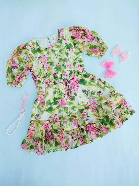 pantaloons-junior-green-&-pink-cotton-floral-print-dress