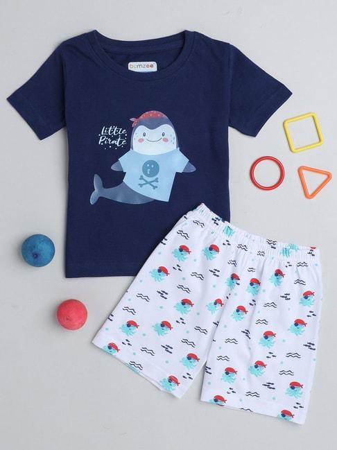 bumzee-kids-navy-&-white-printed-t-shirt-with-shorts