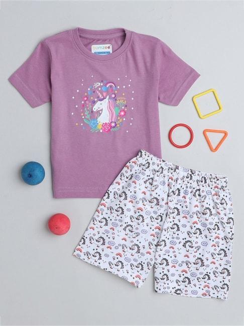 bumzee-kids-lavender-&-white-printed-t-shirt-with-shorts