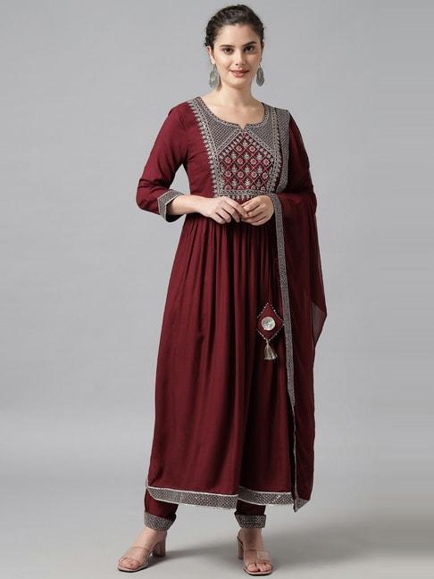 meeranshi-maroon-embroidered-kurta-pant-set-with-dupatta