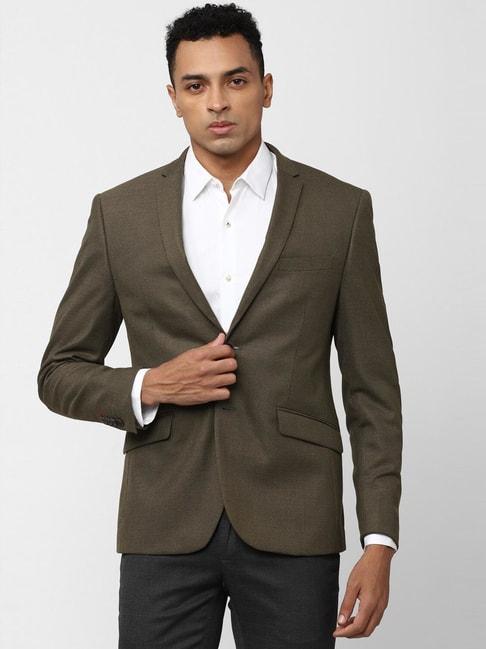 v-dot-olive-skinny-fit-self-pattern-blazer