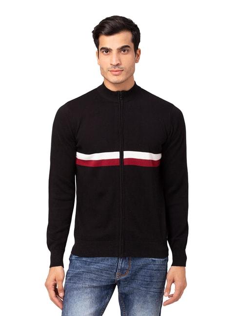 allen-cooper-black-regular-fit-striped-sweater