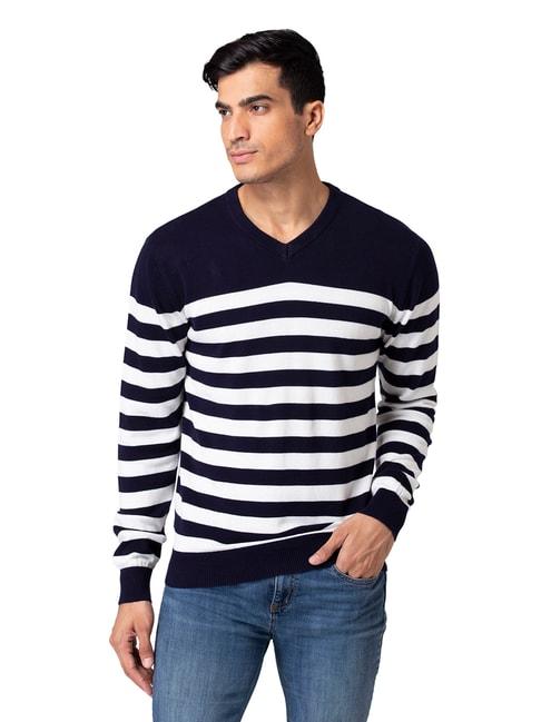 allen-cooper-navy-regular-fit-striped-sweater
