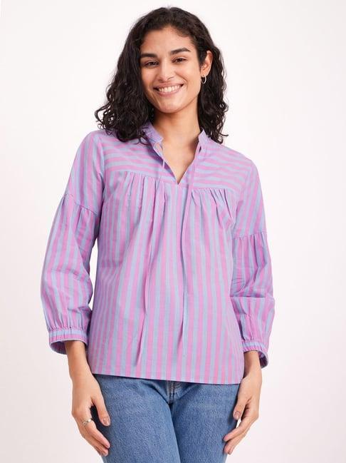 pink-fort-pink-&-blue-cotton-striped-top