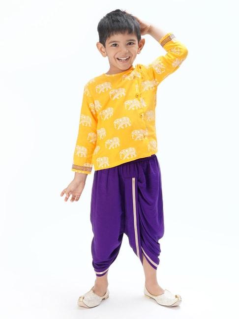 lil-drama-kids-yellow-&-purple-printed-full-sleeves-kurta-with-dhoti