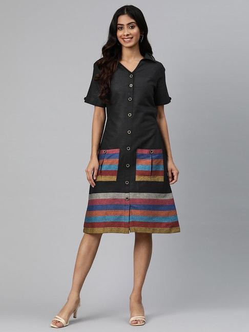 cottinfab-black-cotton-striped-shirt-dress