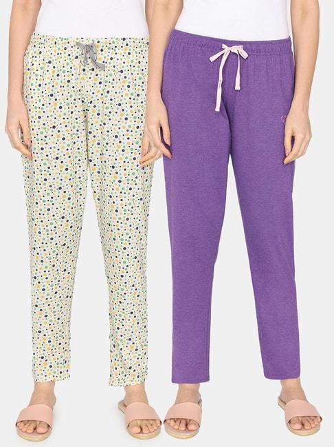 rosaline-by-zivame-purple-&-white-printed-pyjamas---pack-of-2