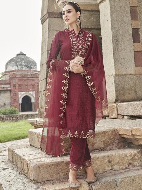 indo-era-maroon-embroidered-kurta-pant-set-with-dupatta