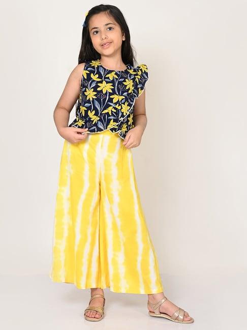 lil-drama-kids-navy-&-yellow-floral-print-crop-top-with-plazzos