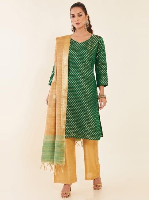 soch-green-&-golden-woven-pattern-unstitched-dress-material