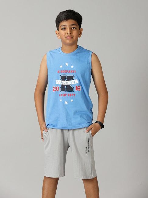 kiddopanti-kids-blue-&-grey-printed-t-shirt-with-shorts
