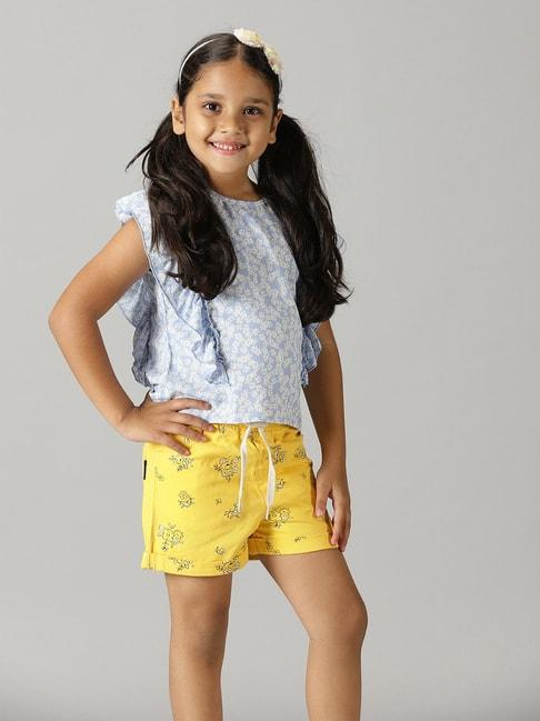 kiddopanti-kids-blue-&-yellow-floral-print-top-with-shorts