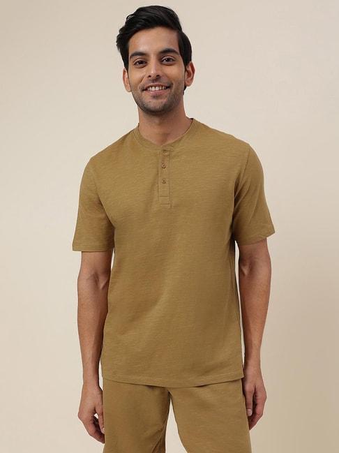fabindia-brown-comfort-fit-henley-t-shirt