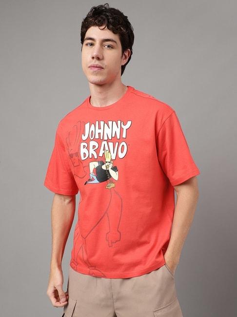 free-authority-red-cotton-loose-fit-johnny-bravo-printed-t-shirt
