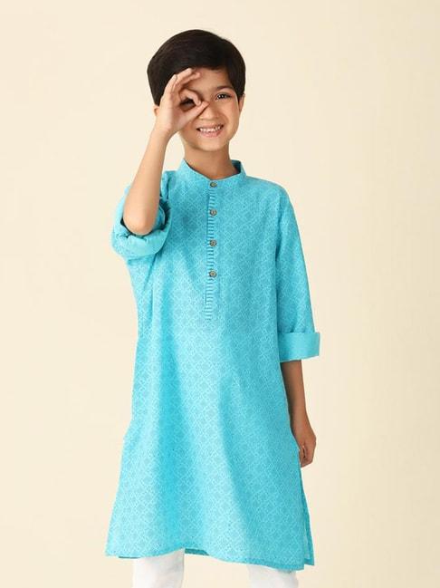 fabindia-kids-turquoise-printed-full-sleeves-kurta