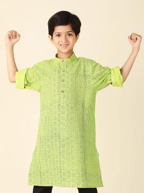 fabindia-kids-lime-green-printed-full-sleeves-kurta