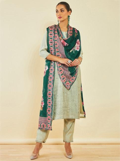 soch-green-embroidered-kurta-pant-set-with-dupatta