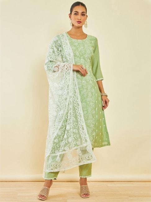 soch-green-embroidered-kurta-pant-set-with-dupatta