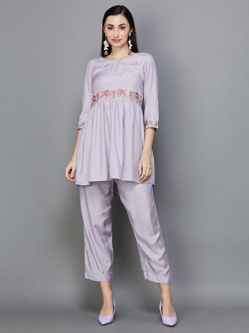melange-by-lifestyle-lavender-embroidered-kurti-with-pants