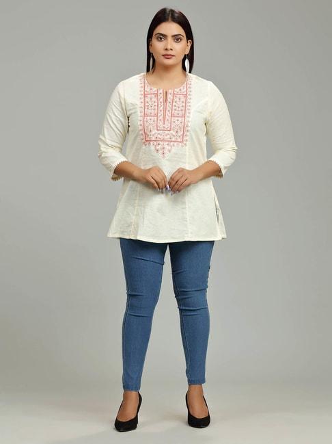 cotton-culture-off-white-cotton-embroidered-straight-short-kurti
