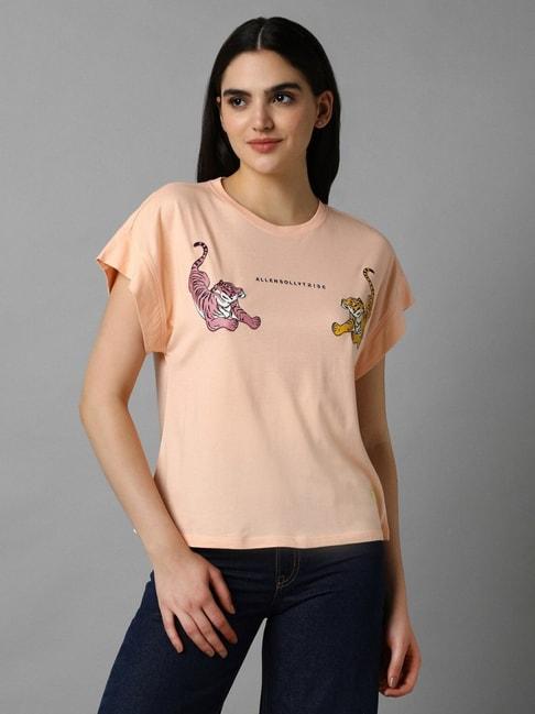 allen-solly-peach-cotton-printed-t-shirt