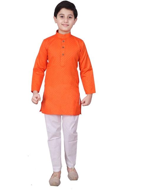 pro-ethic-style-developer-kids-dark-orange-&-white-printed-full-sleeves-kurta-with-pyjamas