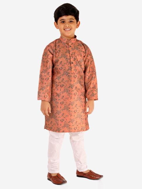 pro-ethic-style-developer-kids-coral-&-white-floral-print-full-sleeves-kurta-with-pyjamas