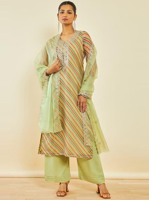 soch-green-striped-unstitched-dress-material